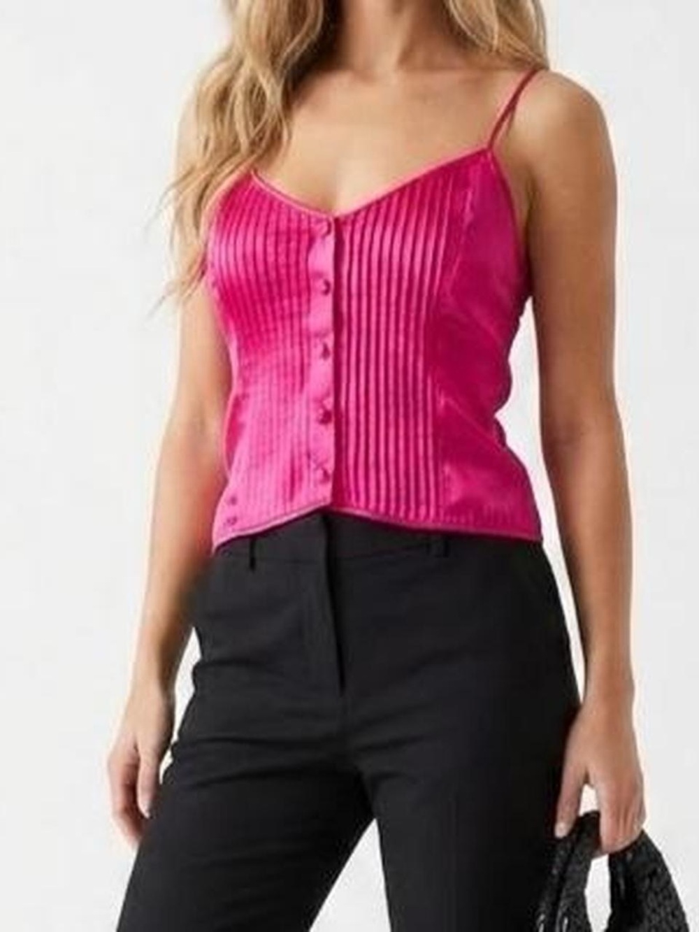 Vintage Pink Satin Pintuck Camisole Button Front Made in USA Small